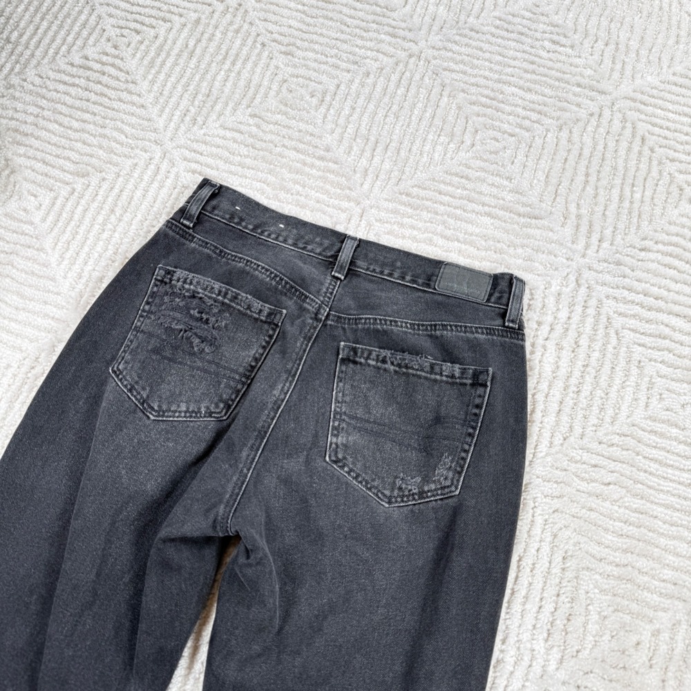 American Eagle Mom Jeans Women 2 X-Short Black Distressed High Rise Ripped Denim - Picture 3 of 15